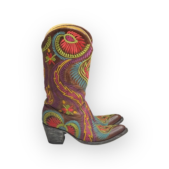 Old Gringo 𖤐 Tiegan Tribal Embroidery Cowboy Boots 𖤐 Leather Vesuvio Brass 𖤐 - Picture 3 of 17